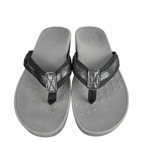 Vionic High Tide Foil Flip Flop Thong Sandals TVW4895 Black Silver Sz 8 - Picture 4 of 16